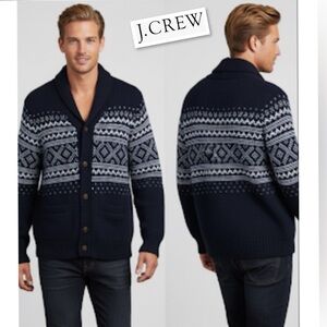 J. Crew Men's Navy and Gray Cardigan Sweater